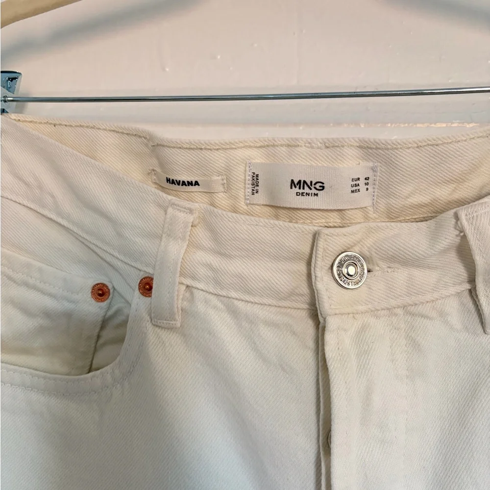 Mango Ecru Straight Leg Denim Pants